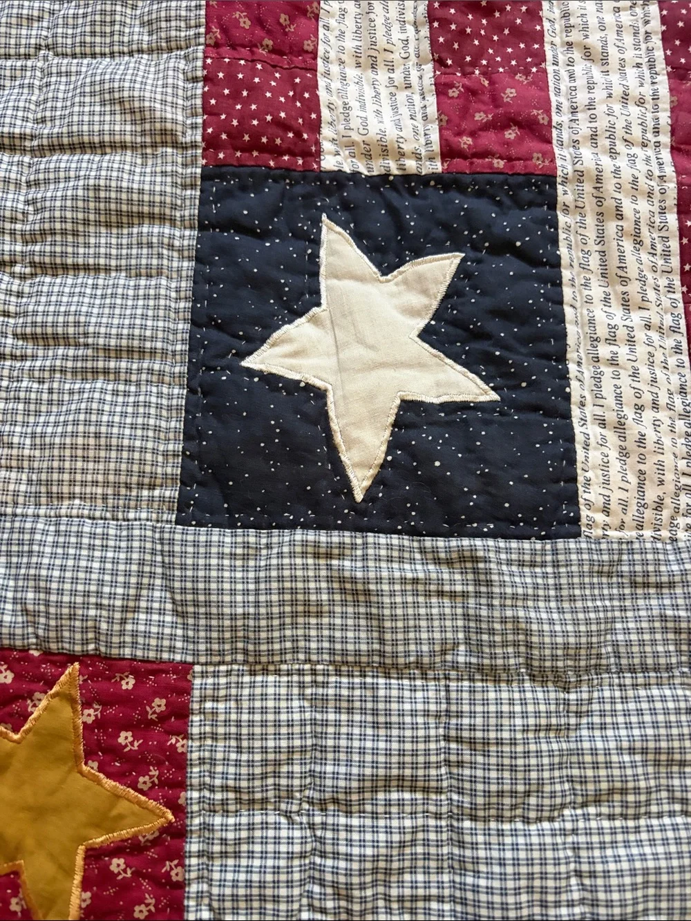 Patriotic Star Patchwork Quilt pillow case - Red, Blue, Cream